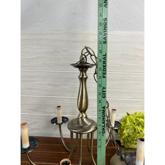 Vintage Contemporary Minimalist Brass Finish 5-arm Chandelier - Picture 7 of 8